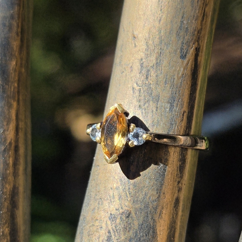 Citrine 3k & Topaz Natural Gemstone Sterling Rhodium & Gold Ring Sz6.5 - Picture 4 of 9